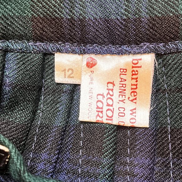 VTG Blarney Woollen Mills Kilt Skirt Blue Green Plaid Tartan Irish Wool Pleated - Picture 9 of 11